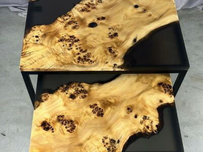 ZESTAW STOLIKÓW DREWNIANYCH Z ŻYWICĄ - MEBLE BARTNIK